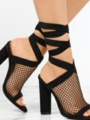Ladies Sandals Bandage Flock Lace Up